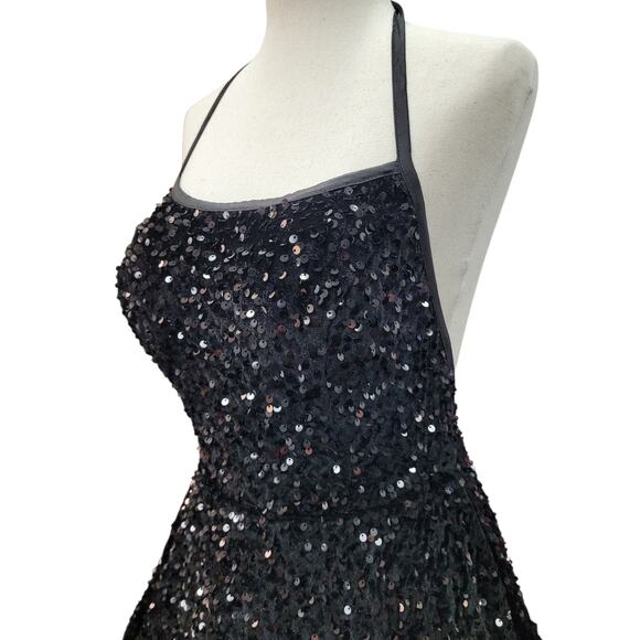 NWT Black Halter Scoop Neck Sequin Short Dress - Picture 2 of 10